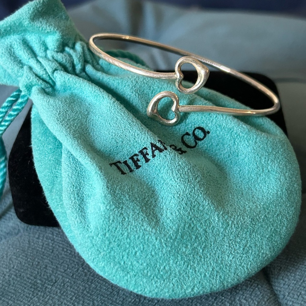 Tiffany & Co Elsa Peretti Double Open Heart Sterling Silver Bangle